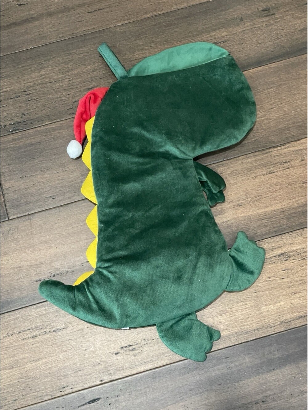 Holiday Santa Dinosaur Green Velour Hanging Christmas Stocking Decoration 20”